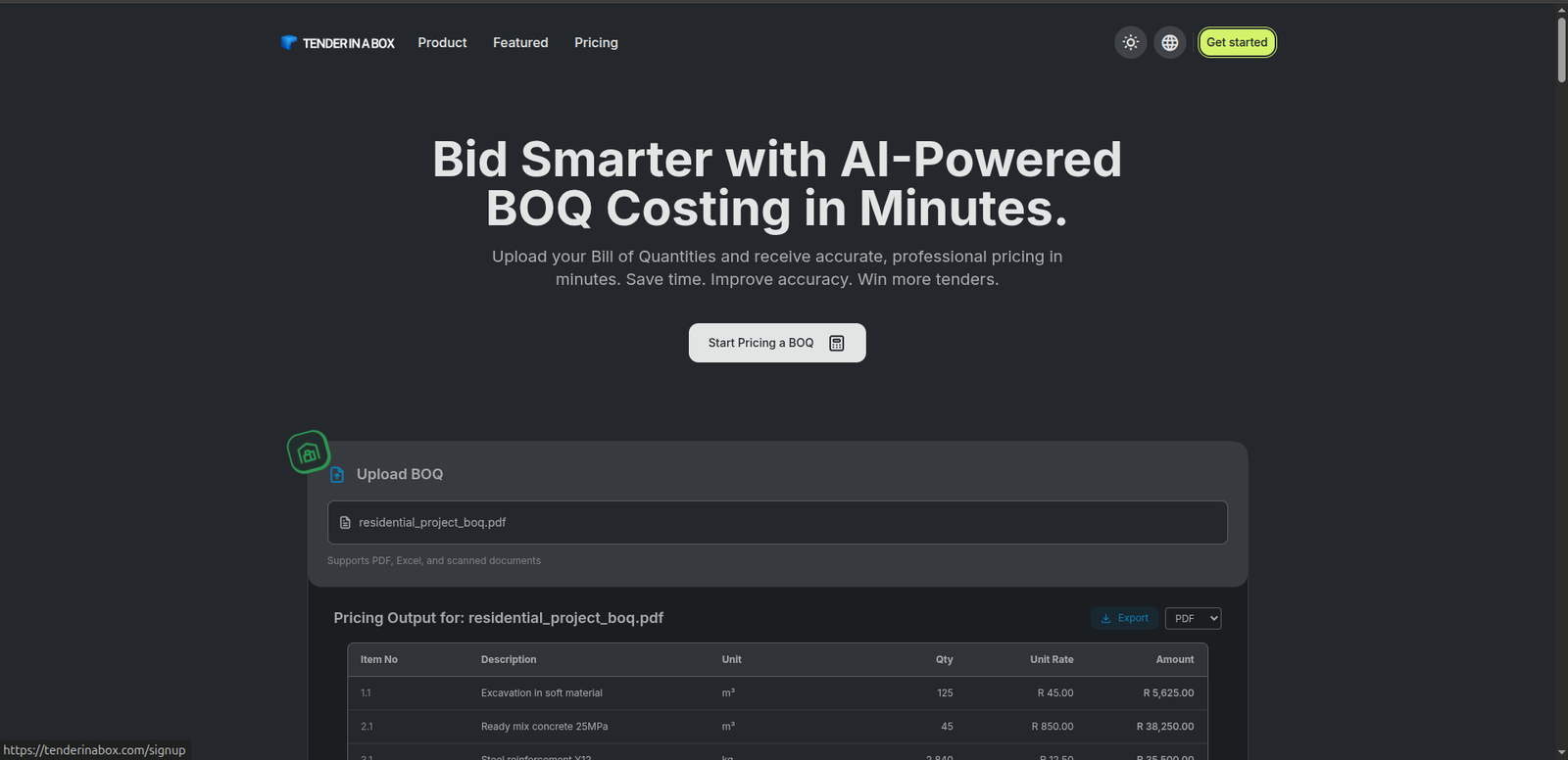 TenderInABox: Automated BOQ Costing